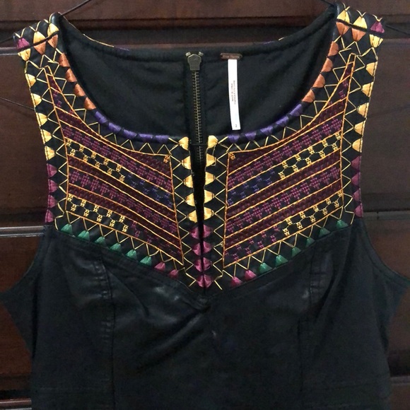 Free People vegan leather embroidered mini dress - Picture 3 of 7